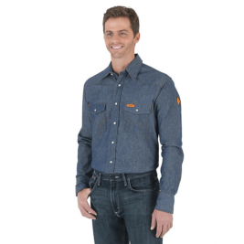 Wrangler Men’s Flame-Resistant Long Sleeve Denim Work Shirt